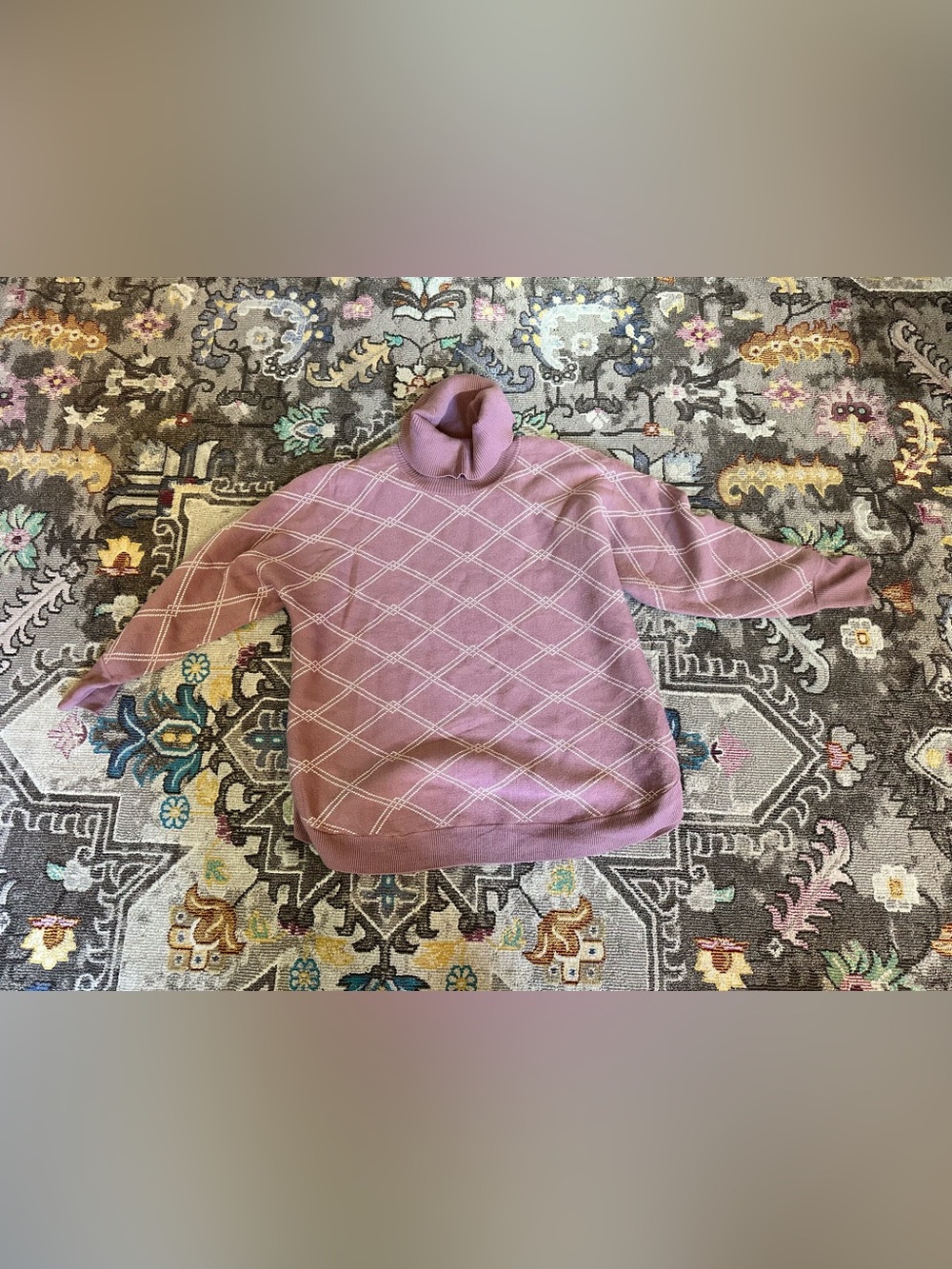 Liz Claiborne Pink Diamond Grid Turtleneck Sweater Plus Size XXL